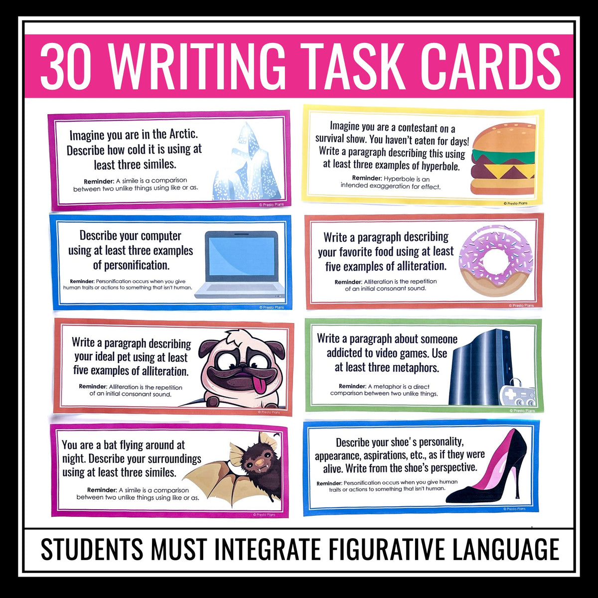 Figurative Language Writing Task Cards - Integrating Literary 