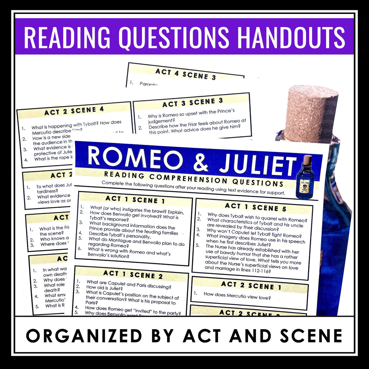 Romeo and Juliet Questions Act and Scene Questions for Shakespeare's