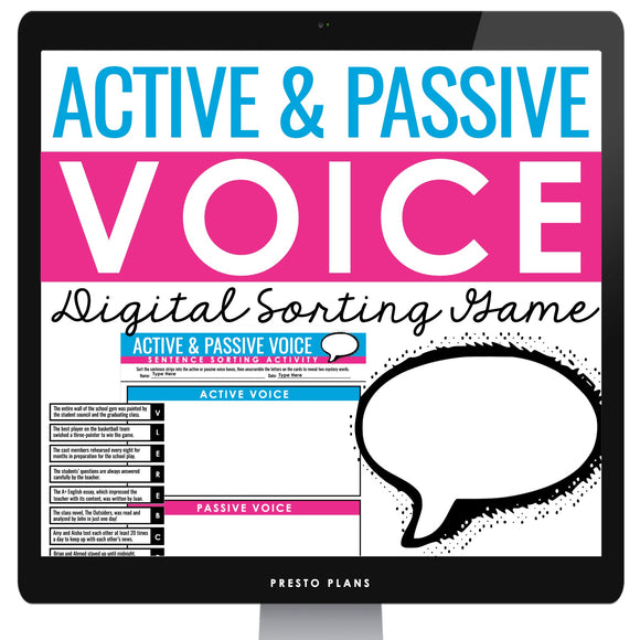 Active and Passive Voice Activity - Interactive Sorting Digital Grammar Game