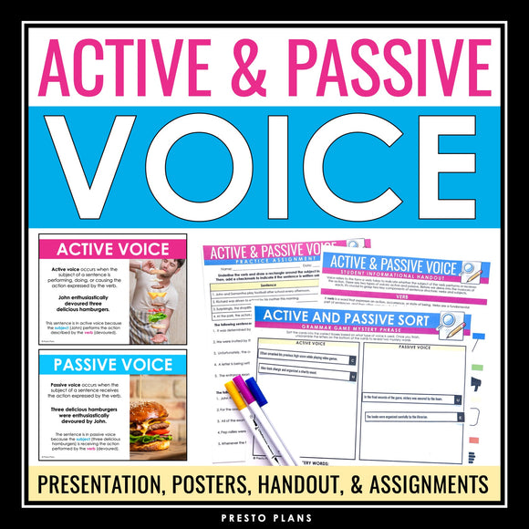 Active and Passive Voice - Presentation, Assignment, and Classroom Posters