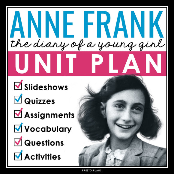 Anne Frank The Diary of a Young Girl Unit Plan Novel Study Lessons & Activities