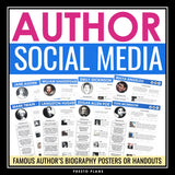 Author Biography Social Media Classroom Posters - ELA Bulletin Board Decor