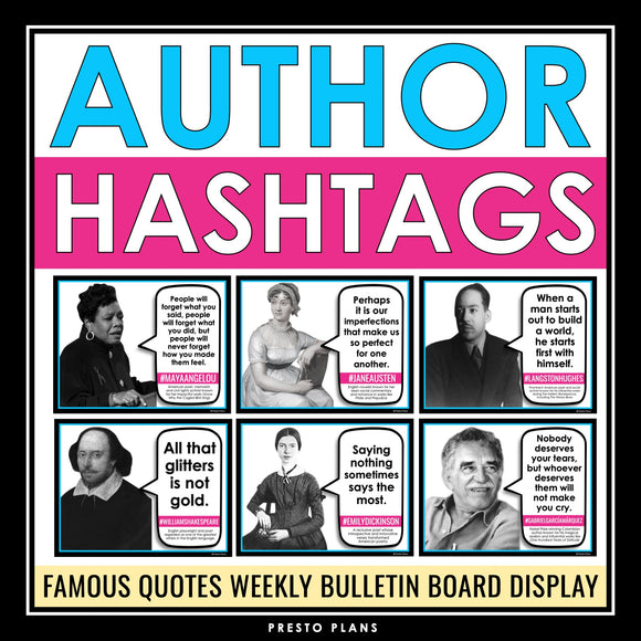 Author Posters - Hashtag Quotes Bulletin Board Display Decor and Assignment