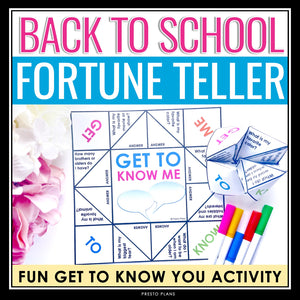 Back to School Activity - Get to Know Me Fortune Teller First Week Activity