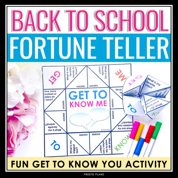 Back to School Activity - Get to Know Me Fortune Teller First Week Activity