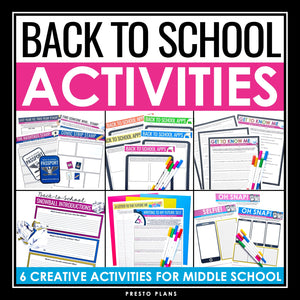 Back to School Activities and Assignments for Middle School - First Weeks