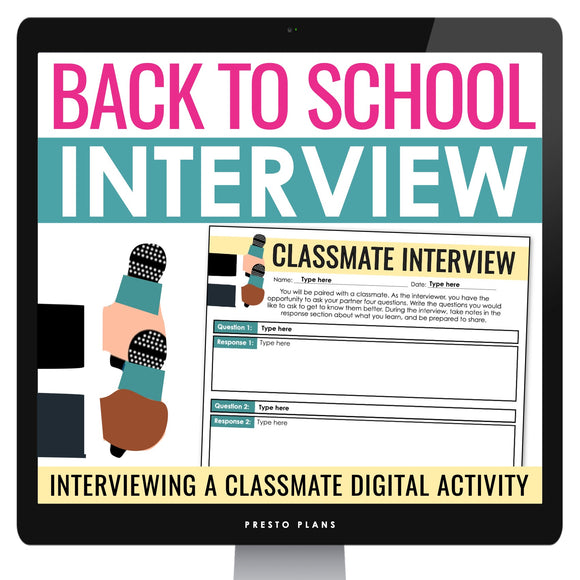 Back to School Activity - Classmates Interview First Day Digital Activity