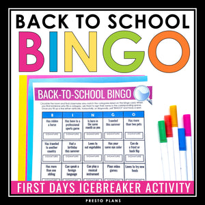 Back to School Activity - Find Someone Who Bingo Icebreaker First Day Game