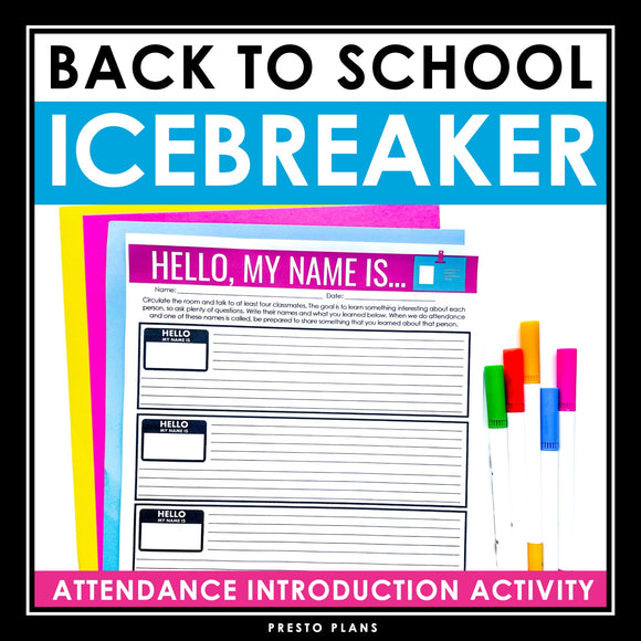 Back to School Activity - Get to Know You First Day Introductions Icebreaker