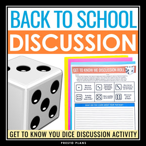 Back to School Activity - Discussion Questions First Day Get to Know You Game