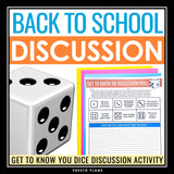 Back to School Activity - Discussion Questions First Day Get to Know You Game