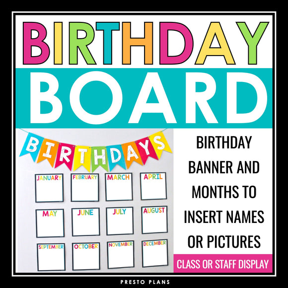 Birthday Board Bulletin Display - Classroom Decor Staff or Student Birthdays