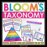 Bloom's Taxonomy Posters, Reading Question Cards, and Assignment for Any Story