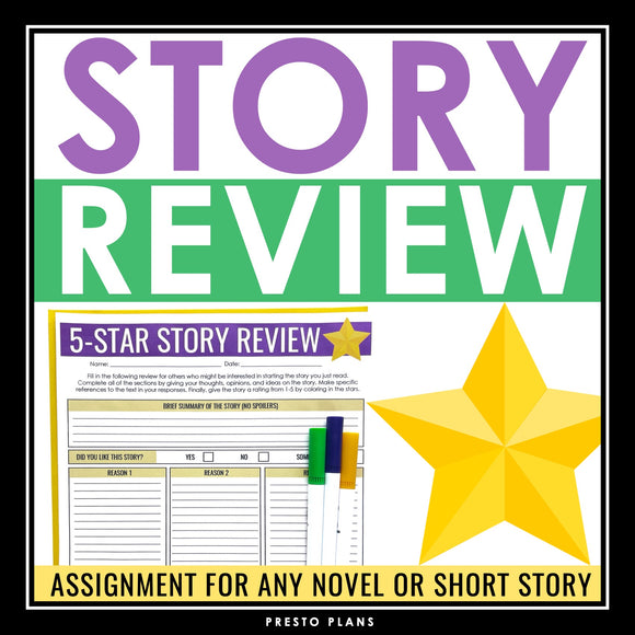 Book Review Assignment - Reading Response Activity for Any Short Story or Novel