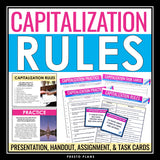 Capitalization Rules Presentation, Practice Assignments, and Task Cards Activity