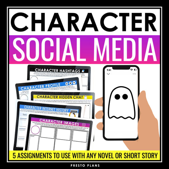 Character Analysis Assignments - Social Media Characterization Activities