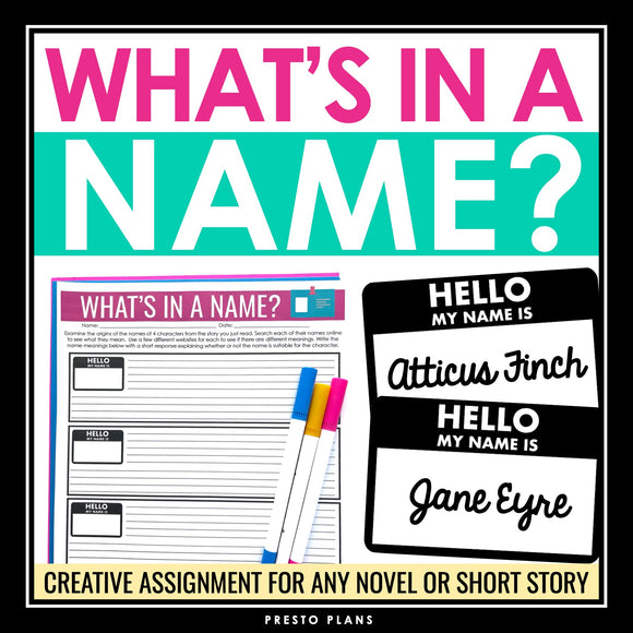 Character Analysis Assignment For Any Novel or Short Story - Name Analysis