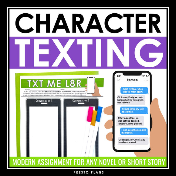 Character Texting Analysis Creative Assignment For Any Novel or Short Story