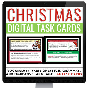 Christmas Digital Task Cards Grammar, Parts of Speech, Vocabulary, Fig. Language