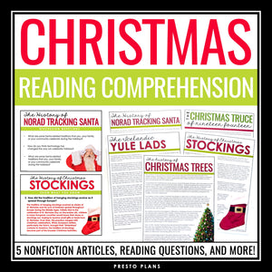 Christmas Reading Comprehension Bundle: 5 Nonfiction Articles & Assignments