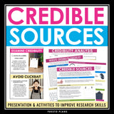 Credible Sources Media Literacy Online Research Presentation and Activities