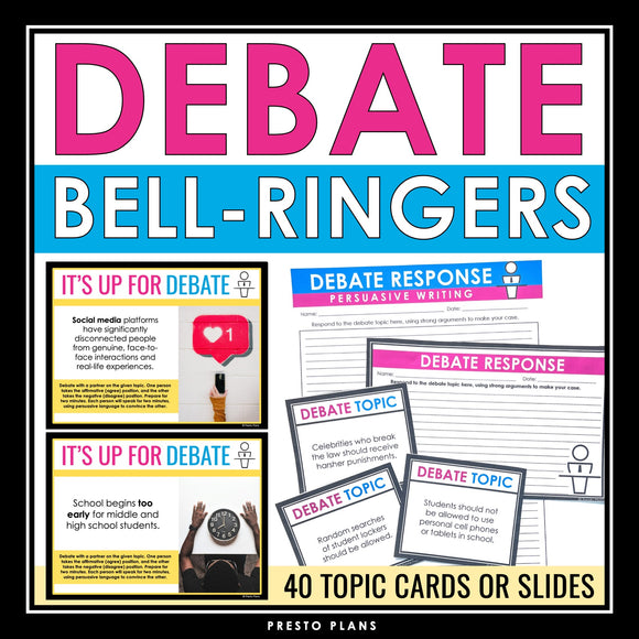 Debate Topics Bell Ringers Presentation Slides and Debate Task Cards Activity