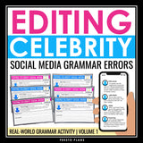 Grammar Activity - Editing Celebrity Social Media Grammar Errors Assignments