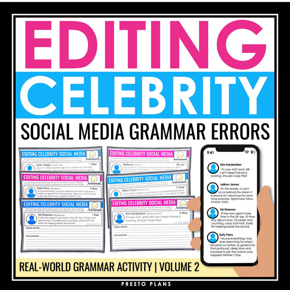 Grammar Activity - Editing Celebrity Social Media Errors Assignments (Volume 2)