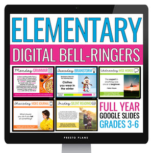 Elementary Bell Ringers - Grammar, Brainstorming, Writing, Videos - Digital