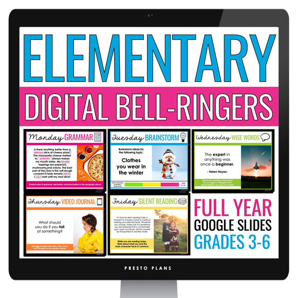 Elementary Bell Ringers - Grammar, Brainstorming, Writing, Videos - Digital