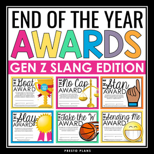 End of the Year Awards - Gen Z Slang Edition Student Awards Certificates