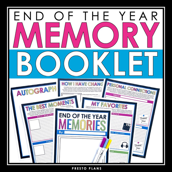 End of the Year Memory Book Assignment - End of the School Year Writing Activity