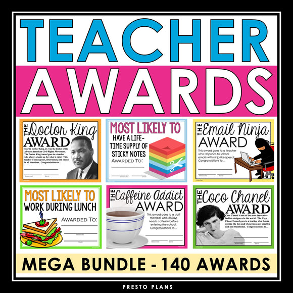 End of the Year Teacher Awards Bundle - 140 School Staff Award Certificates
