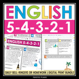 English Bell Ringers - Grammar, Vocab, Reading, Writing - Digital Print Bundle