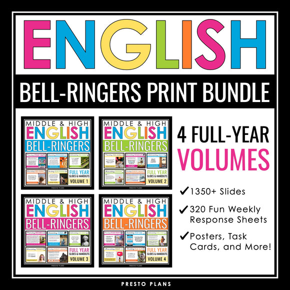 English Bell Ringers Bundle - Creative Weekly ELA Warm Ups - All Print Volumes