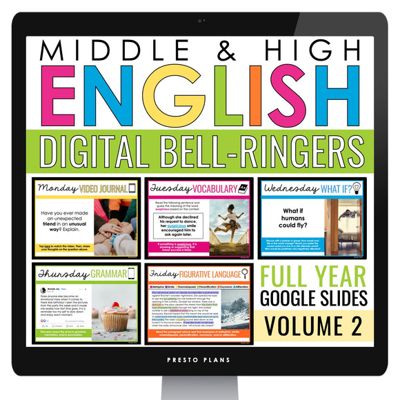 English Bell Ringers - Literary Devices, Grammar, Vocab, Videos - Digital Vol 2