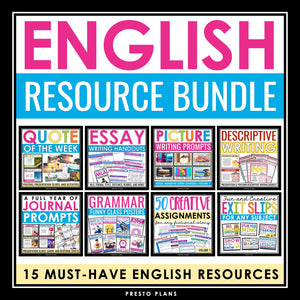 English Language Arts Resource Bundle - Posters, Slides, Assignments, Activities