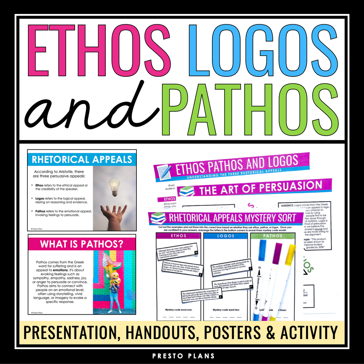 Ethos Pathos Logos Persuasive Rhetorical Appeals - Presentation & Acti ...