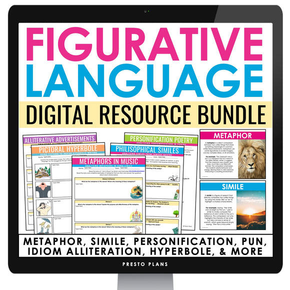 Figurative Language Activities & Assignments Bundle - Literary Devices - Digital