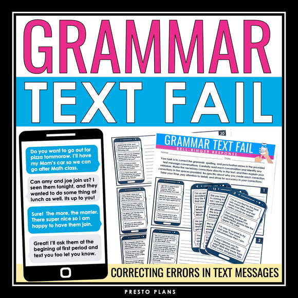 Grammar Bell-Ringers & Task Cards Activities - Editing Grammar in Text Messages