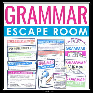 Grammar Escape Room Activity - Commas, Spelling, Homophones, Capitalization