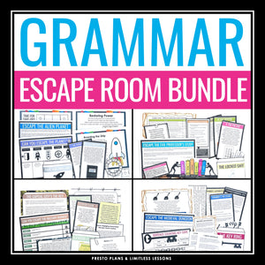 Grammar Escape Room Activity Bundle - 4 Classroom Grammar Breakout Games