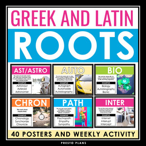 Greek and Latin Roots Vocabulary Posters and Assignment - Class Bulletin Board