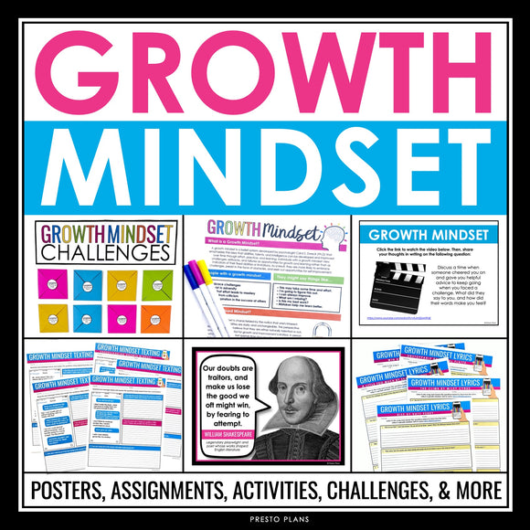 Growth Mindset Activities, Assignments, Posters, Presentations, and Handouts