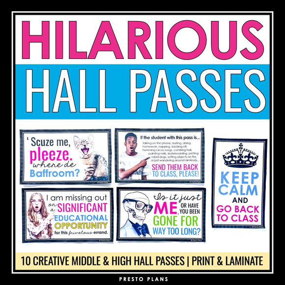 Hall Passes - Funny Back to School Bathroom Passes - Sign Out Tool Middle & High