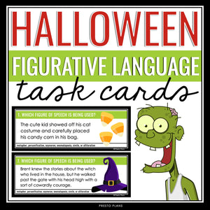 Halloween Figurative Language Activity - Literary Devices Task Cards