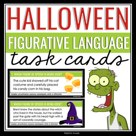 Halloween Figurative Language Activity - Literary Devices Task Cards