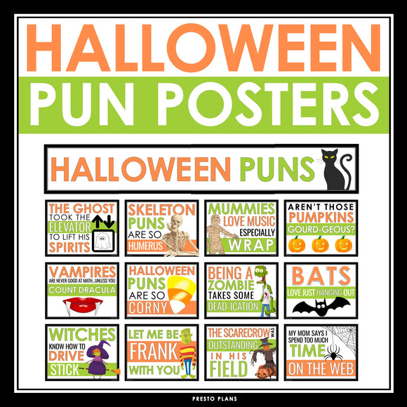 Halloween Pun Posters - Funny Classroom Bulletin Board Decor for Halloween