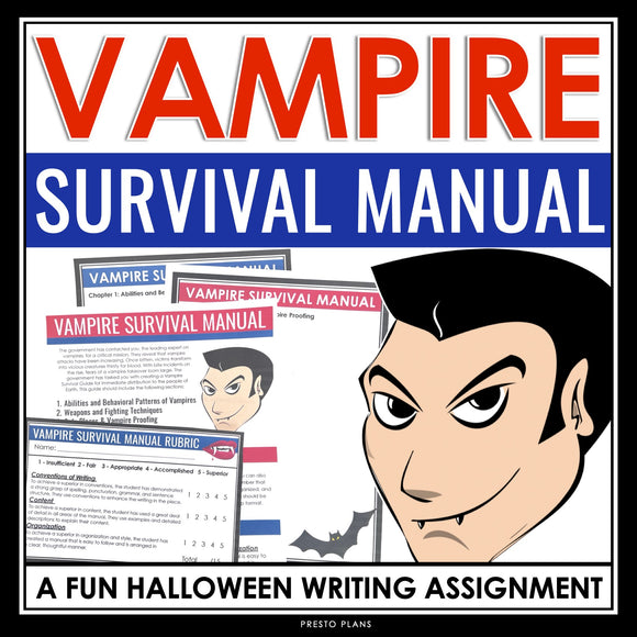 Halloween Writing Assignment - Vampire Survival Manual Writing Activity