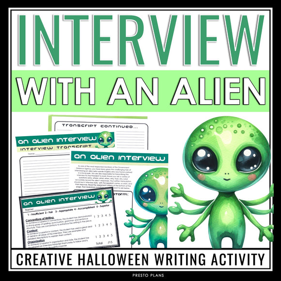 Halloween Writing Assignment - Alien Interview Halloween Writing Activity